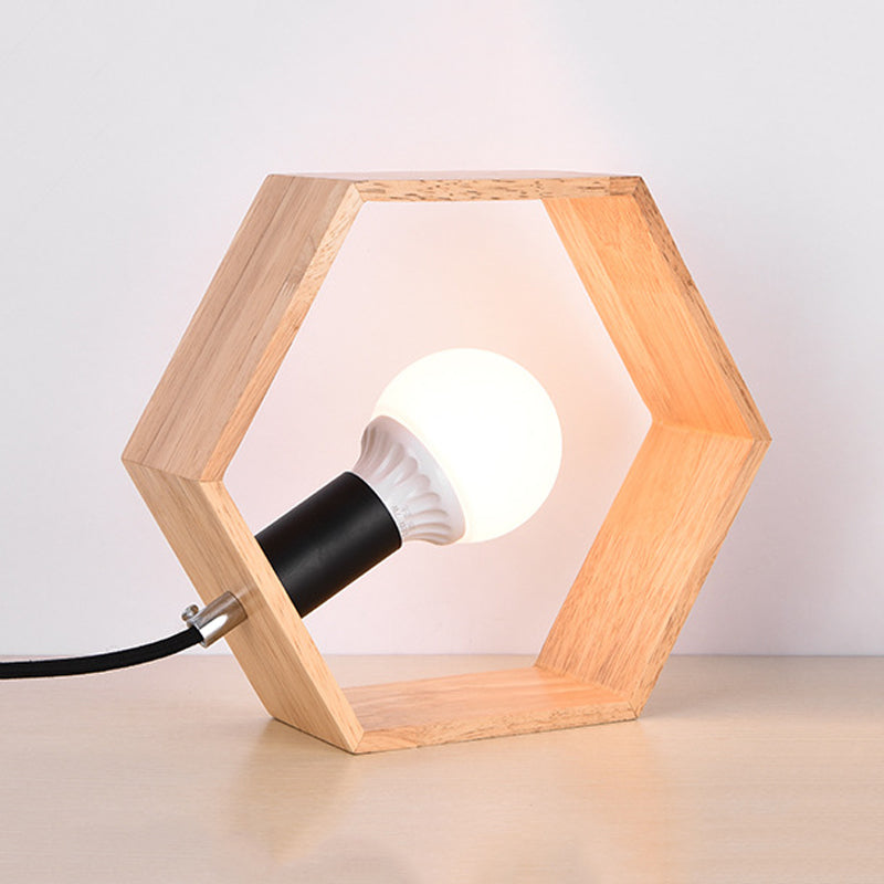 HexaGlühen Houten Tafellamp | Zeshoekig Design met Warm LED Licht & USB Oplaadbaar voor Slaapkamer & Woonkamer