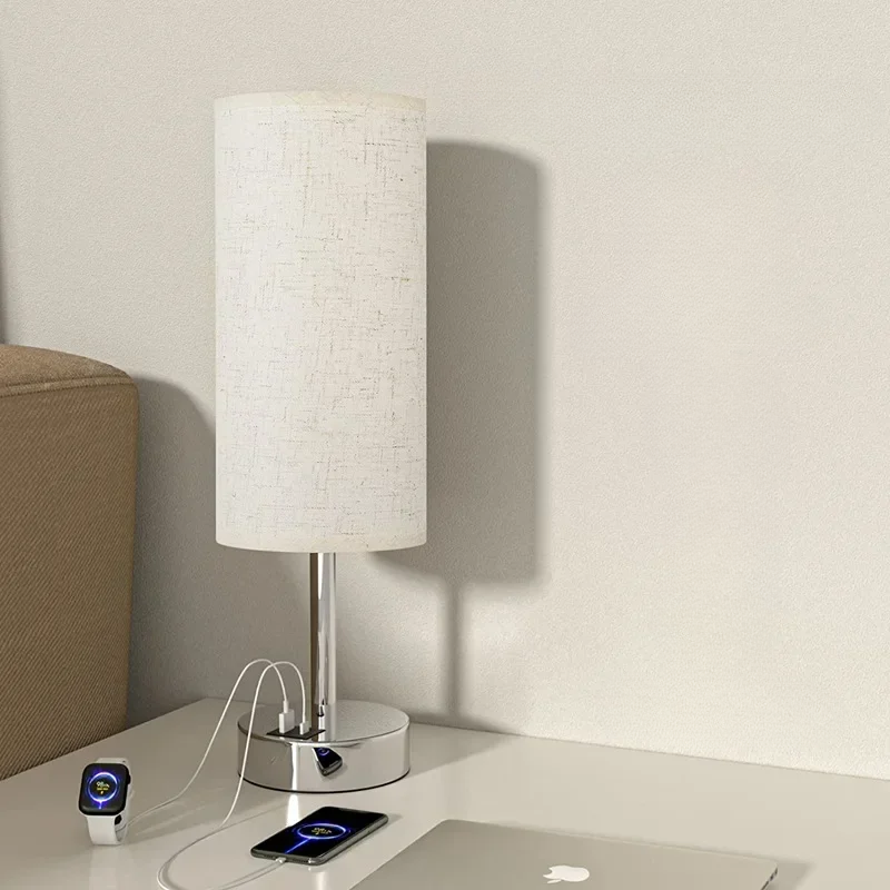 ToucheLuxe Tafellamp met Touch Control & USB | Elegante Stoffen Lamp met Dimmer voor Slaapkamer, Bureau & Woonkamer