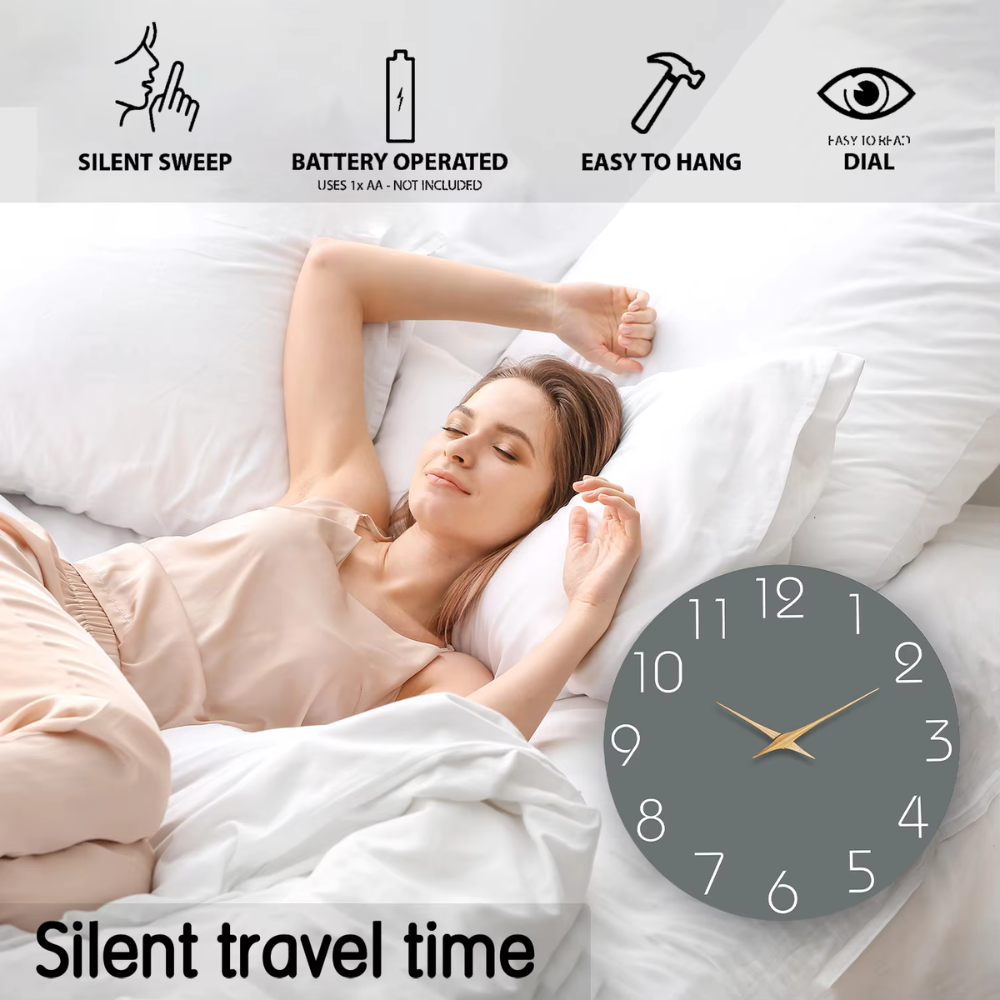 Casual Donkergrijze Houten Wandklok Silent Quartz