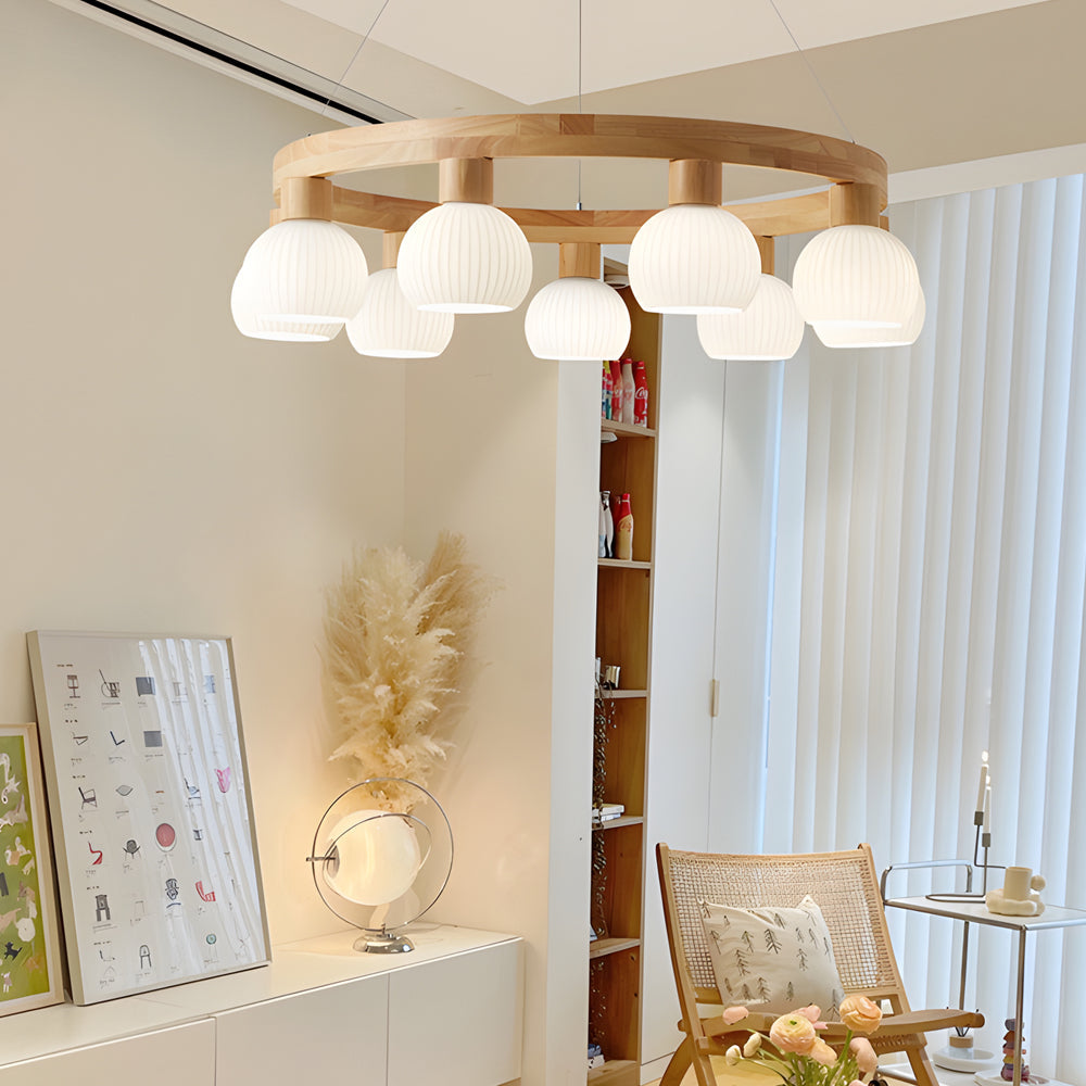 Glisaro | Scandinavische Houten Kroonluchter met 3-Staps Dimfunctie