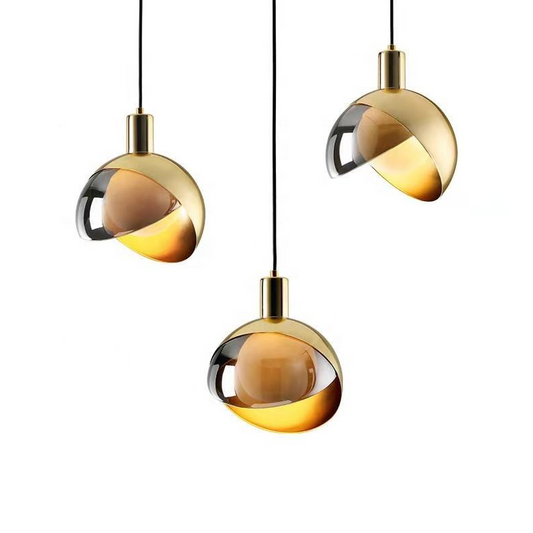 Moderne hanglamp van goudkleurig glas