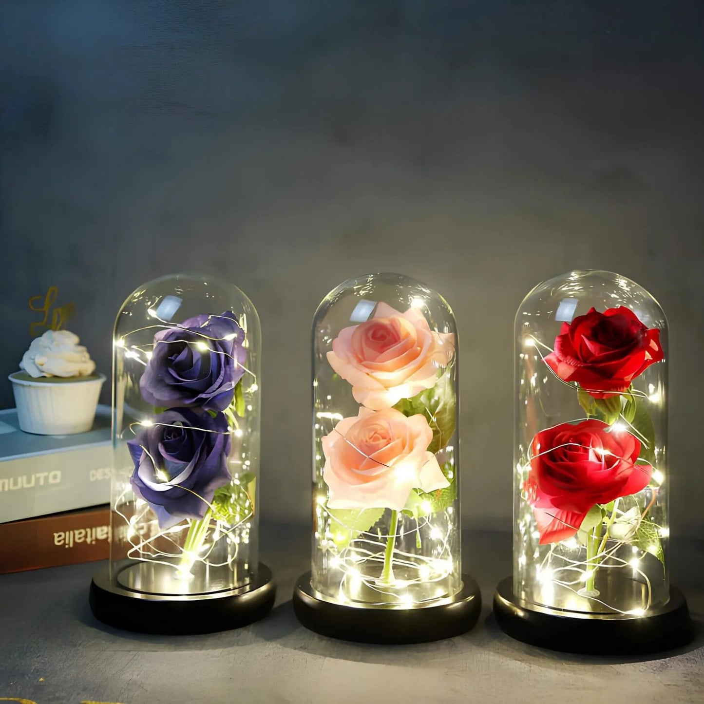 Beauty and the Beast - glazen roos met LED-verlichting