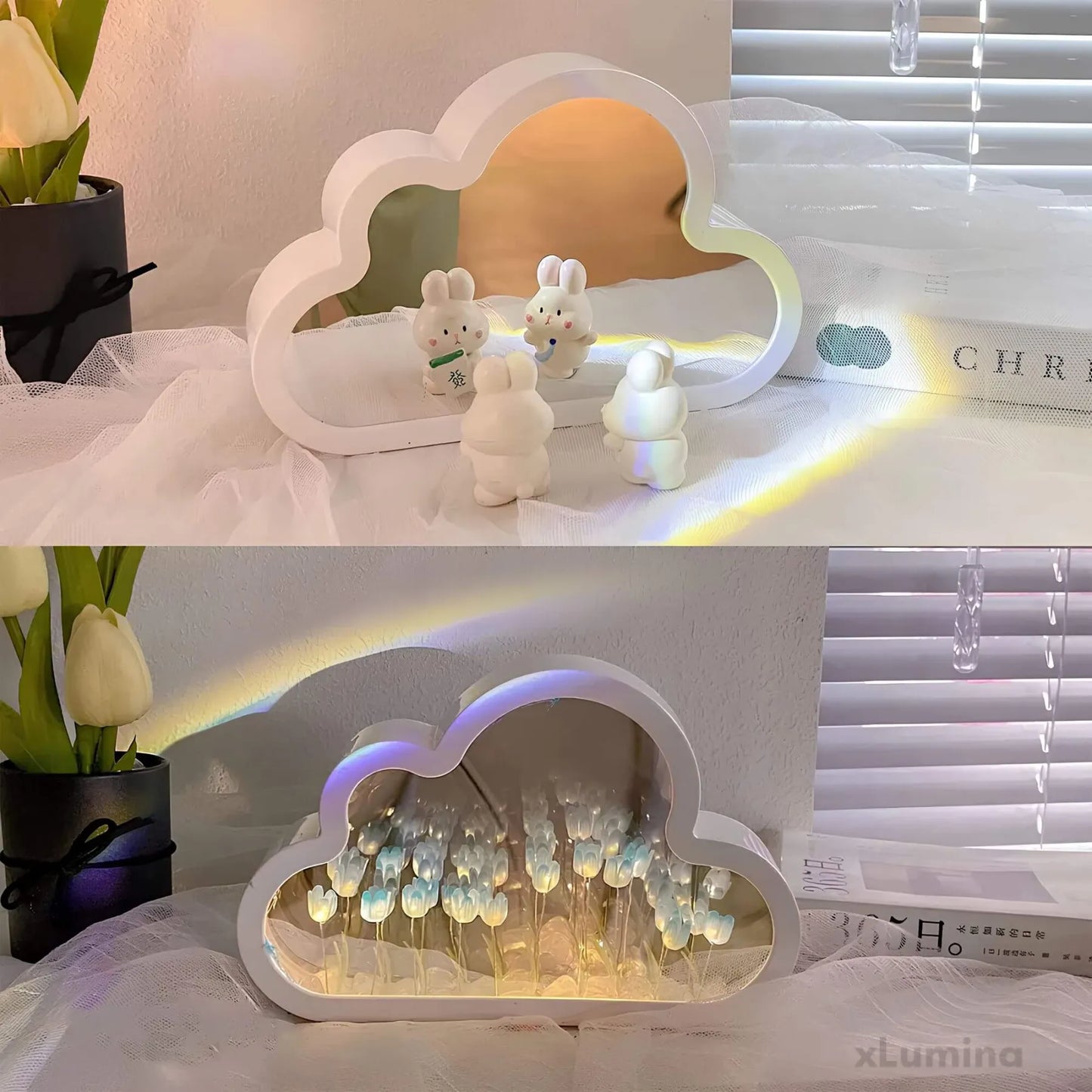 Eeuwige wolkspiegel tulpen - LED spiegel met oneindigheidseffect