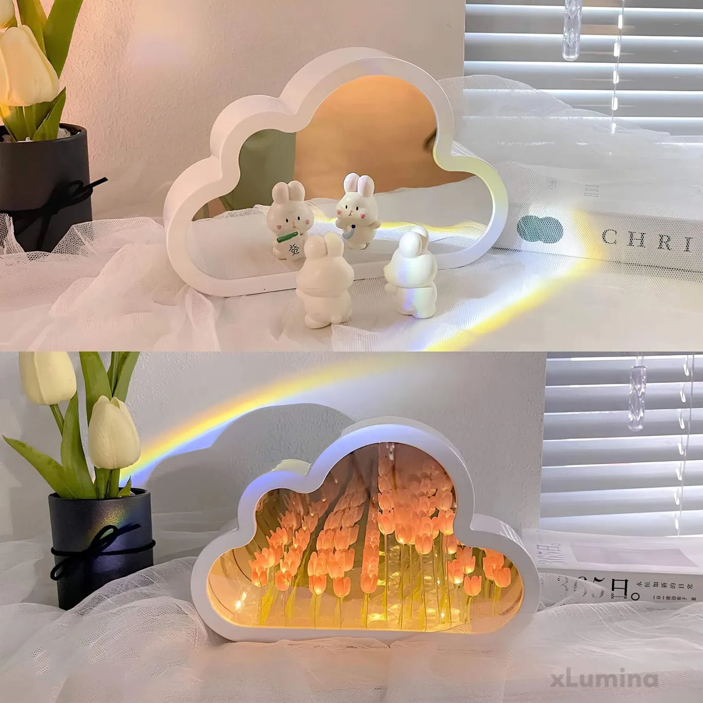 Eeuwige wolkspiegel tulpen - LED spiegel met oneindigheidseffect