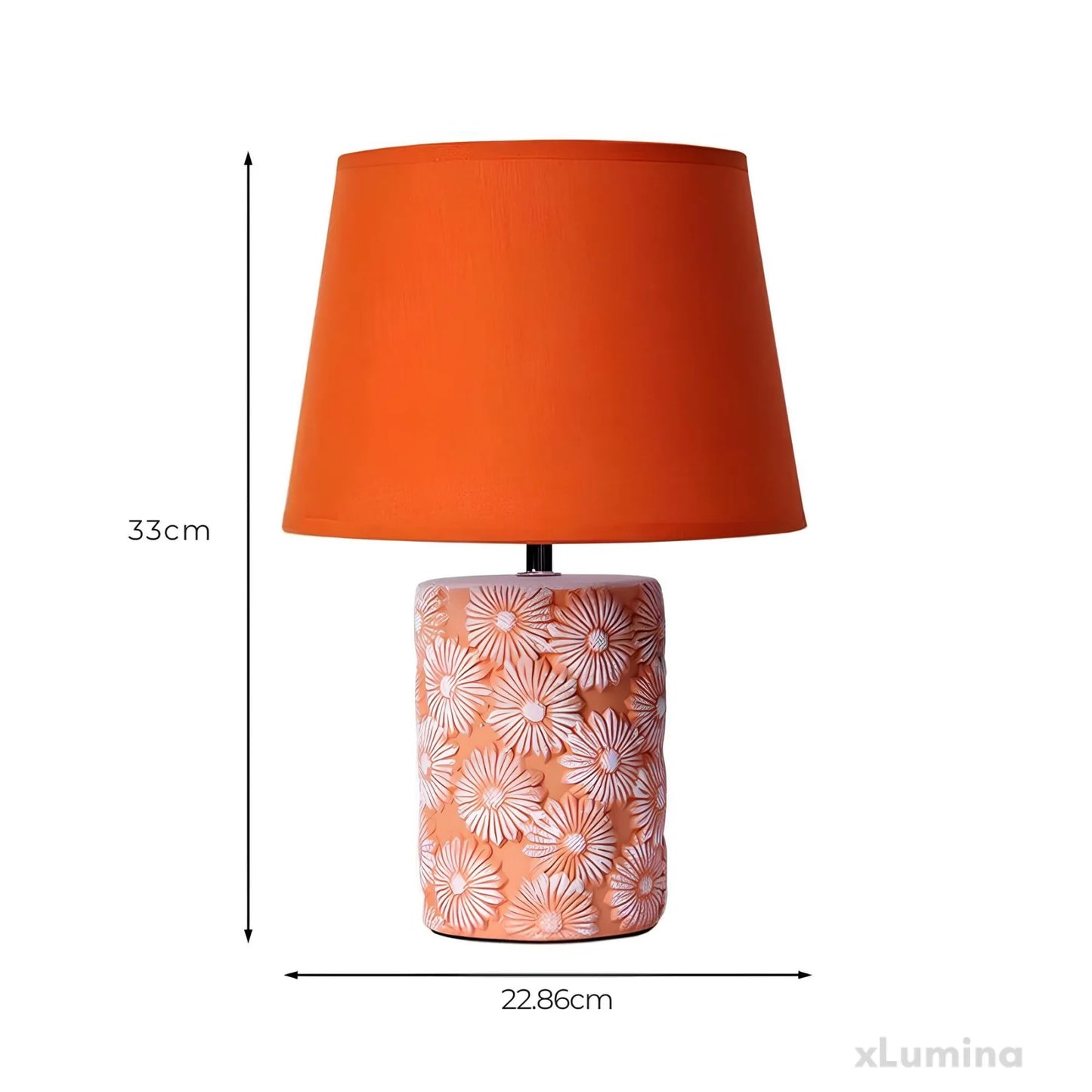 GloeiLieke - Oranje tafellamp met uitgesneden zonnebloemvoet
