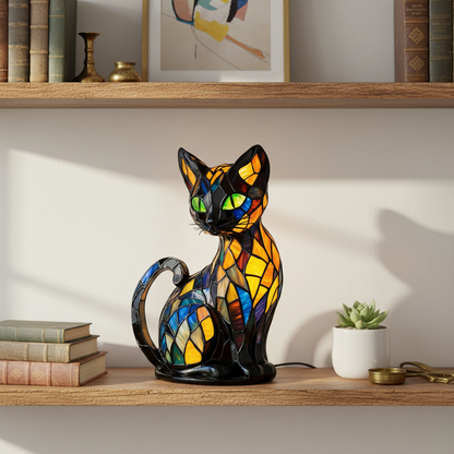 Graceful Feline Stained Glass Table Lamp