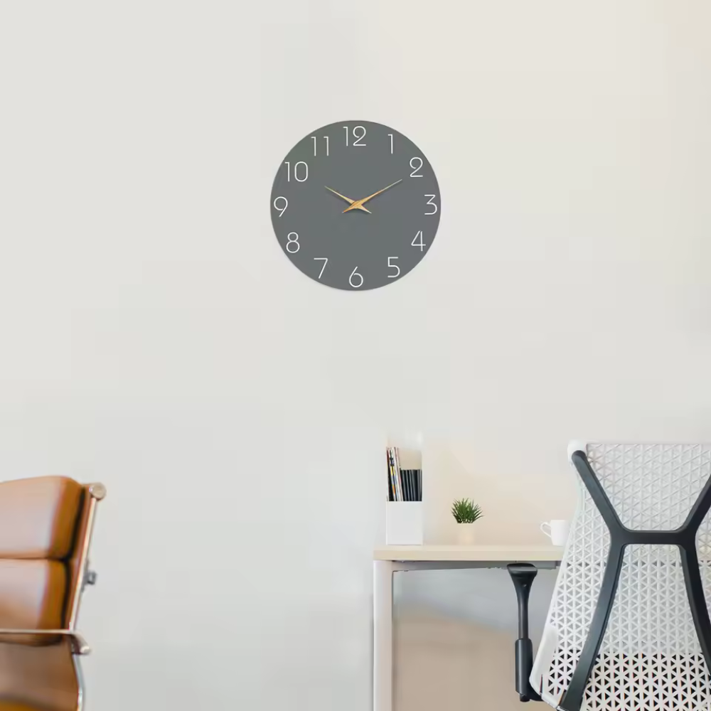 Casual Donkergrijze Houten Wandklok Silent Quartz