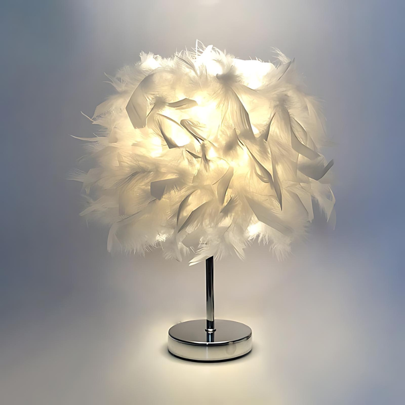 FederZimmer | Stijlvolle ronde tafellamp in verendesign voor elegante en gezellige verlichting