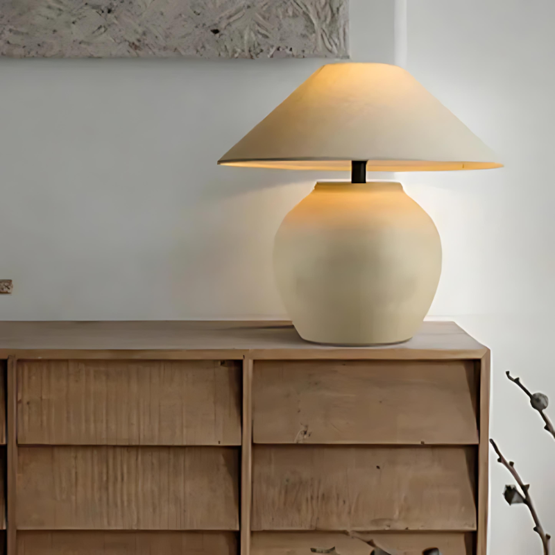 LumiCeram Keramische Tafellamp | Handgemaakte Aardewerk Lamp met LED, Gezellige Sfeerverlichting voor Woonkamer & Slaapkamer