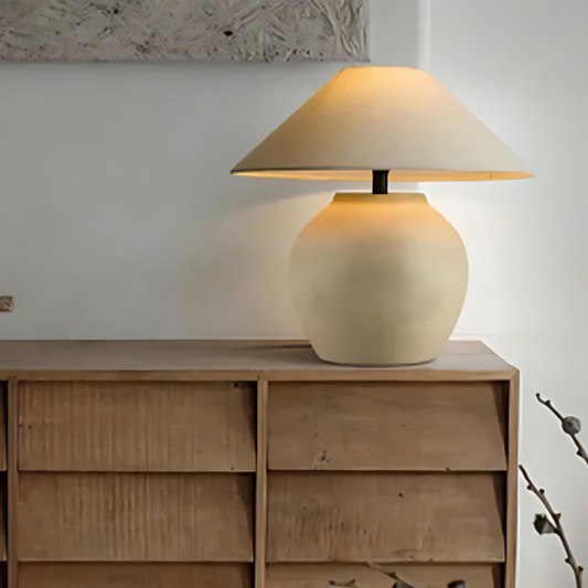 LumiCeram Keramische Tafellamp | Handgemaakte Aardewerk Lamp met LED, Gezellige Sfeerverlichting voor Woonkamer & Slaapkamer