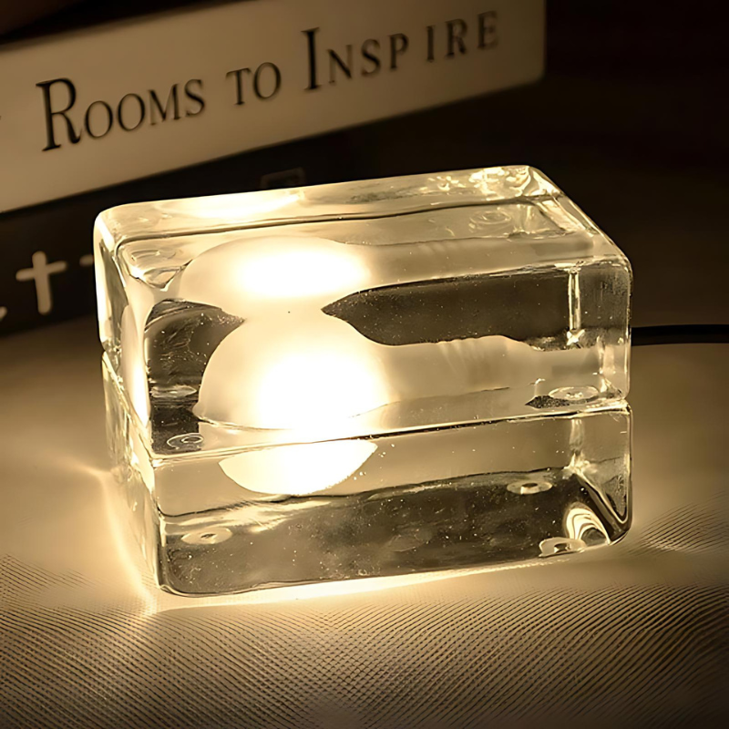 Glazen Kubus Tafellamp | Minimalistische LED Lamp van Glas & Metaal | Moderne Sfeerverlichting