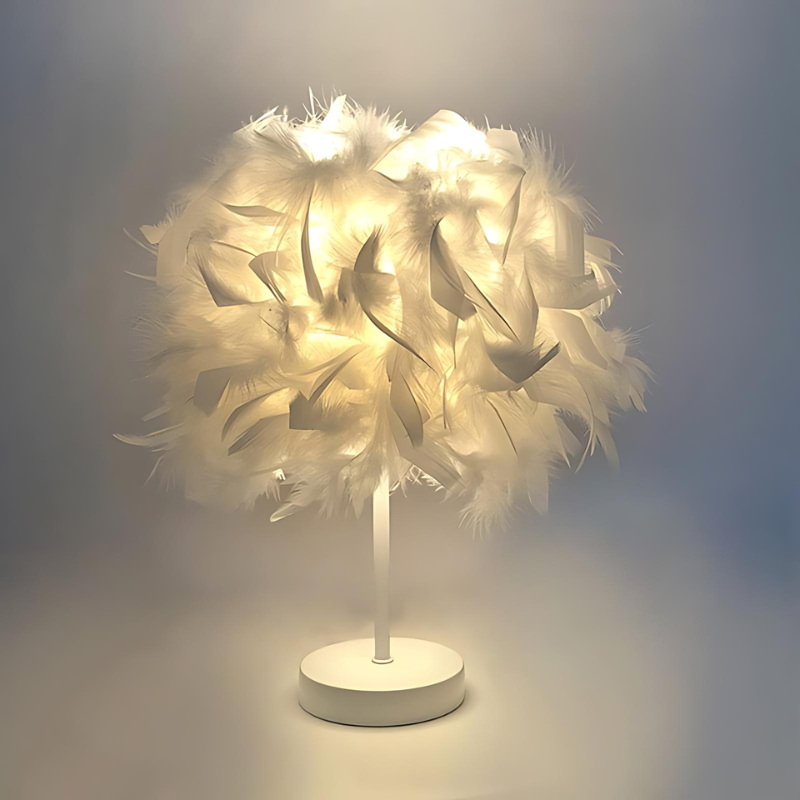 FederZimmer | Stijlvolle ronde tafellamp in verendesign voor elegante en gezellige verlichting