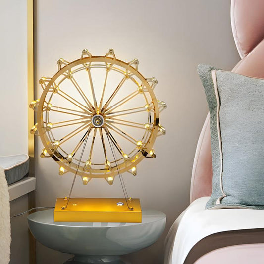 Elegante LED tafellamp van goudkleurig ijzer met aanraaksensor in reuzenraddesign