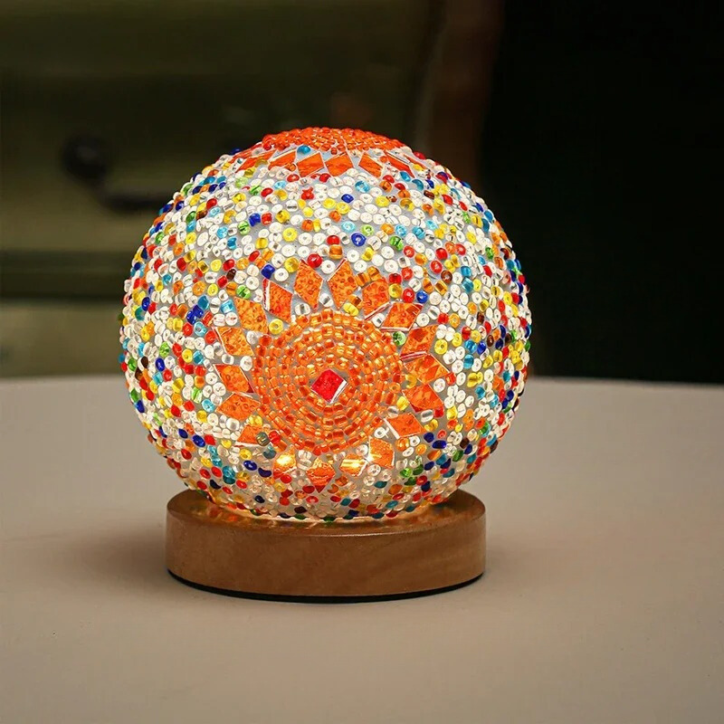 Elegante mozaïek LED lamp | Tafellamp met warme dimfunctie en USB-aansluiting