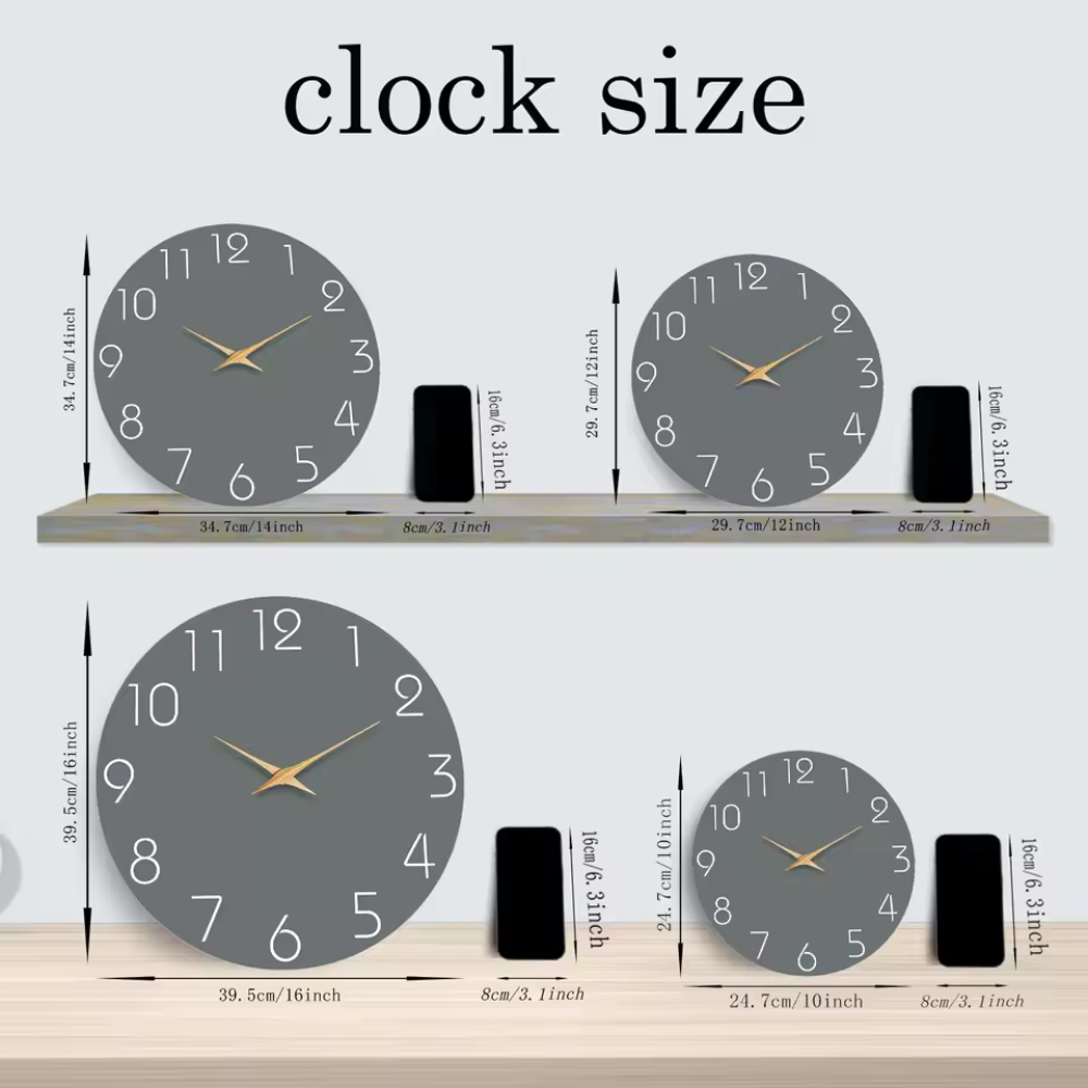 Casual Donkergrijze Houten Wandklok Silent Quartz