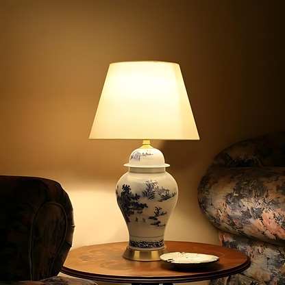 LumiKeramik Tafellamp | Elegante Keramische Lamp met Verstelbaar Licht & Klassiek Design voor Bureau & Woonkamer