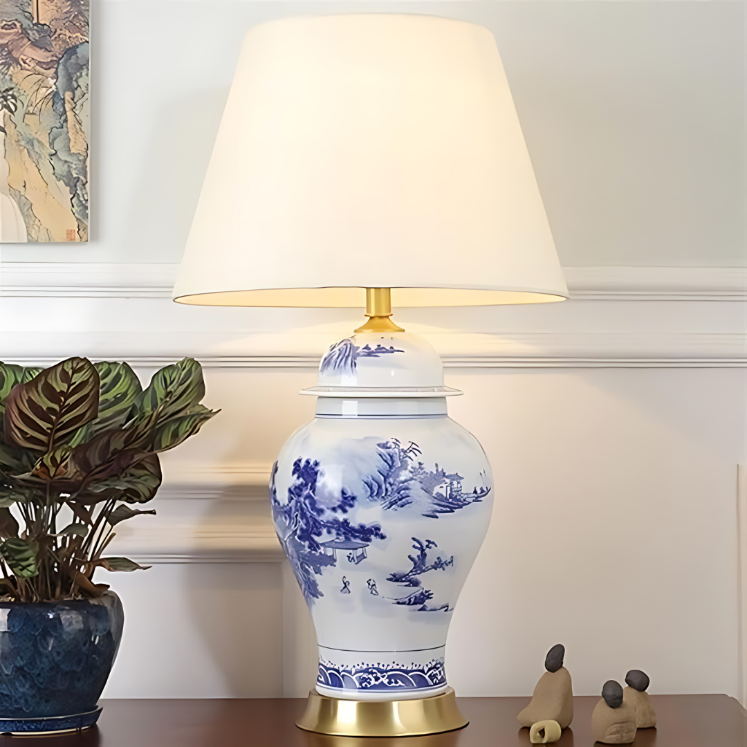 LumiKeramik Tafellamp | Elegante Keramische Lamp met Verstelbaar Licht & Klassiek Design voor Bureau & Woonkamer