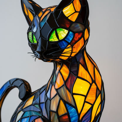 Graceful Feline Stained Glass Table Lamp