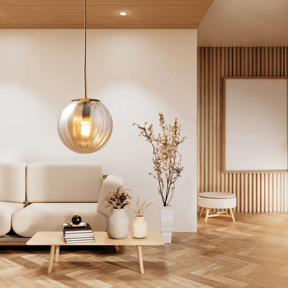SOLENZA Glazen Bol Hanglamp – Warme Sfeerverlichting met Kristalaccenten