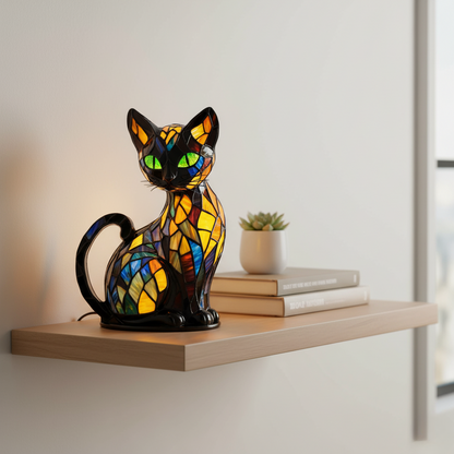 Graceful Feline Stained Glass Table Lamp