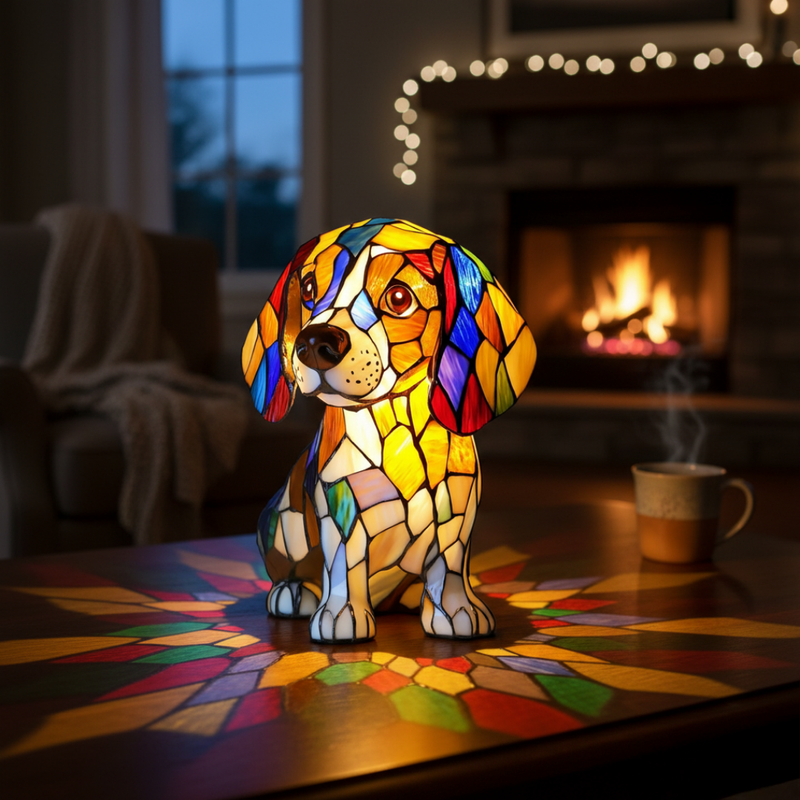 Loyal Beagle Stained Glass Table Lamp