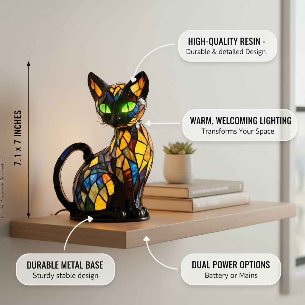 Graceful Feline Stained Glass Table Lamp