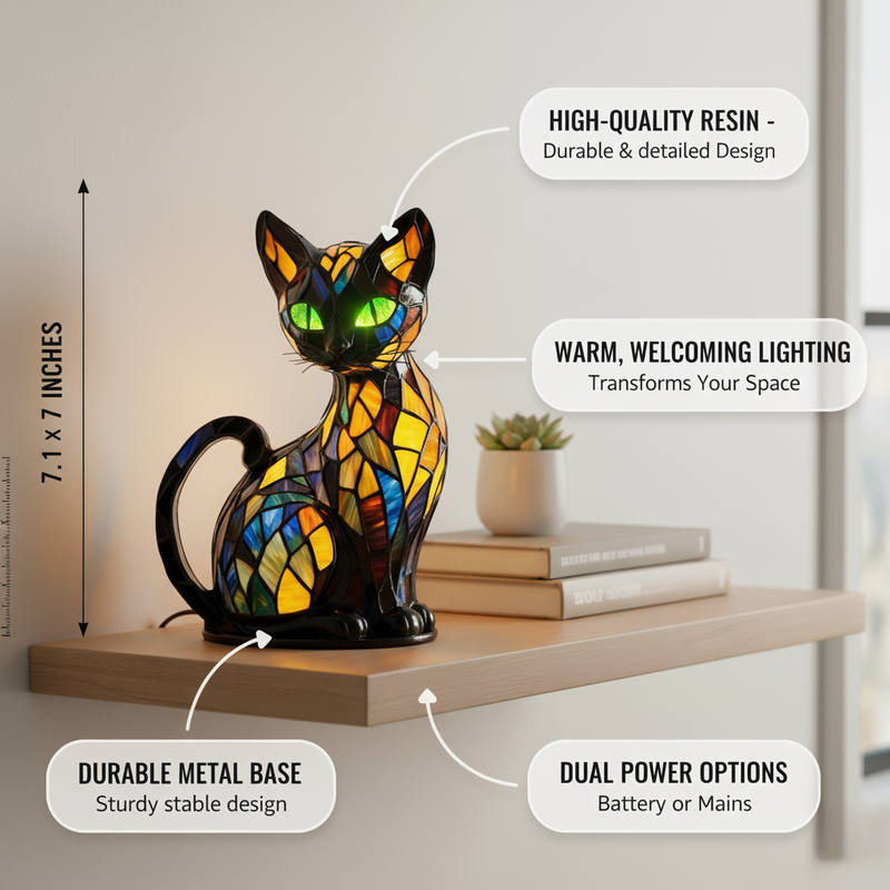 Graceful Feline Stained Glass Table Lamp