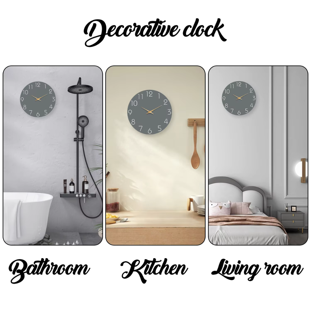 Casual Donkergrijze Houten Wandklok Silent Quartz