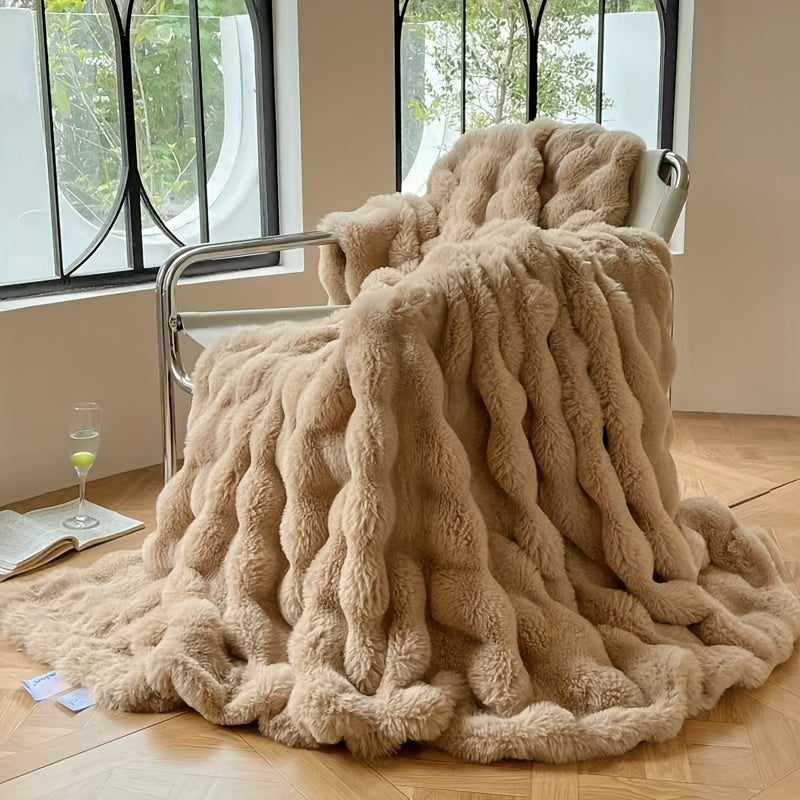 Faux Konijnenbont Bubbel Fleece Deken - Luxe Zachte Fleece Deken