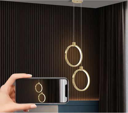 SOLVARÉ Hanglamp | Dubbele Ringen in Goudkleurig Messing | LED Verlichting