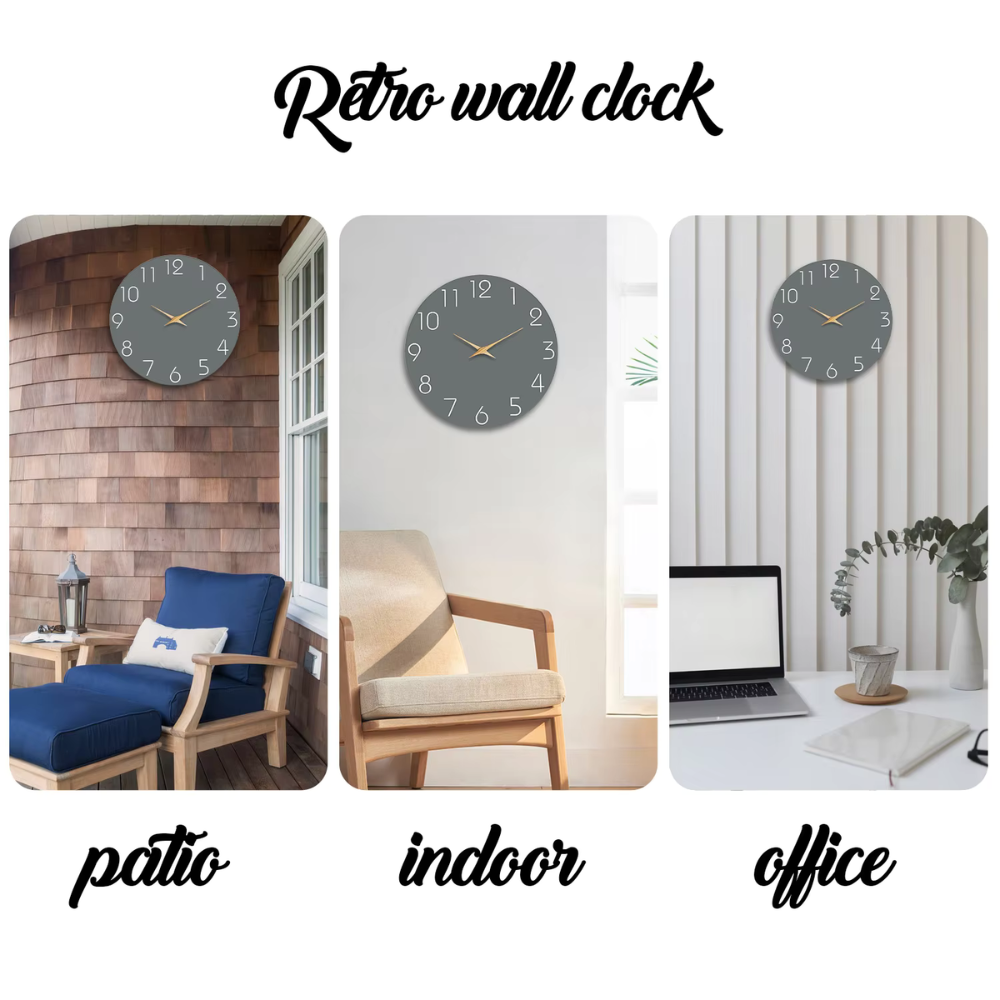 Casual Donkergrijze Houten Wandklok Silent Quartz