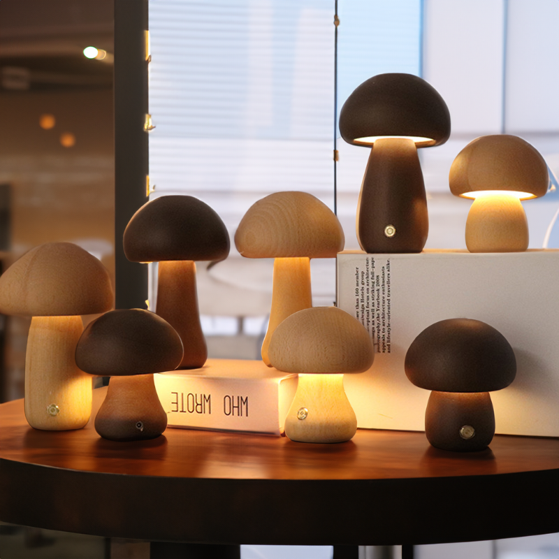 MushyGlow Touch LED Nachtlampje | Houten Bedlamp met Warm Wit Licht & USB-Oplaadfunctie