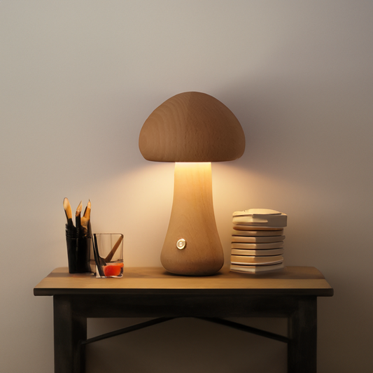 MushyGlow Touch LED Nachtlampje | Houten Bedlamp met Warm Wit Licht & USB-Oplaadfunctie