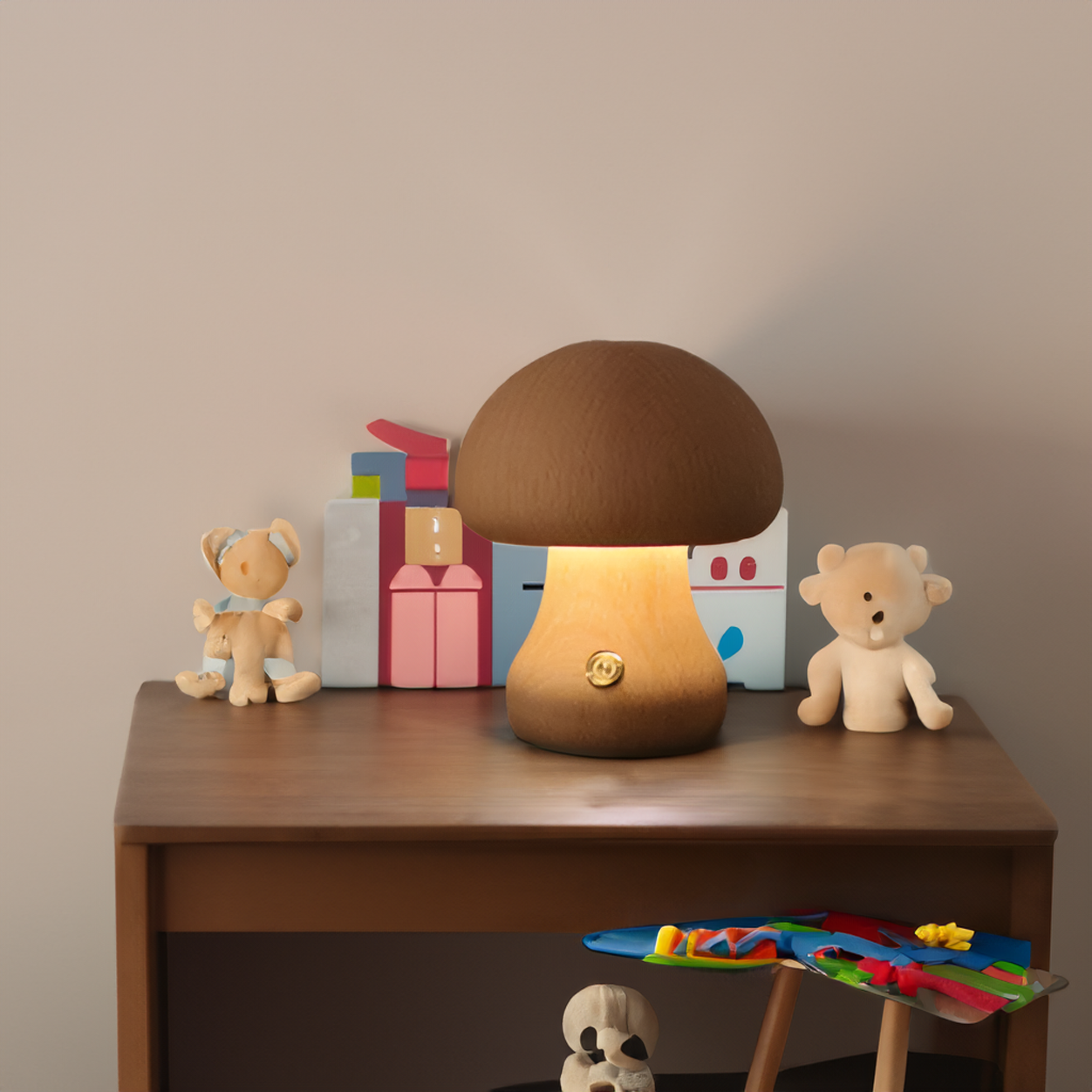MushyGlow Touch LED Nachtlampje | Houten Bedlamp met Warm Wit Licht & USB-Oplaadfunctie