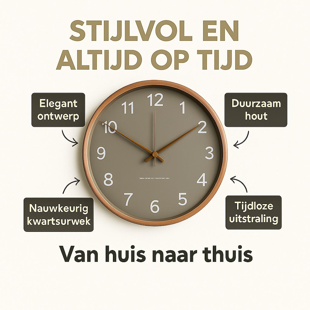 Stijlvolle Houten Wandklok | Scandinavische Stijl