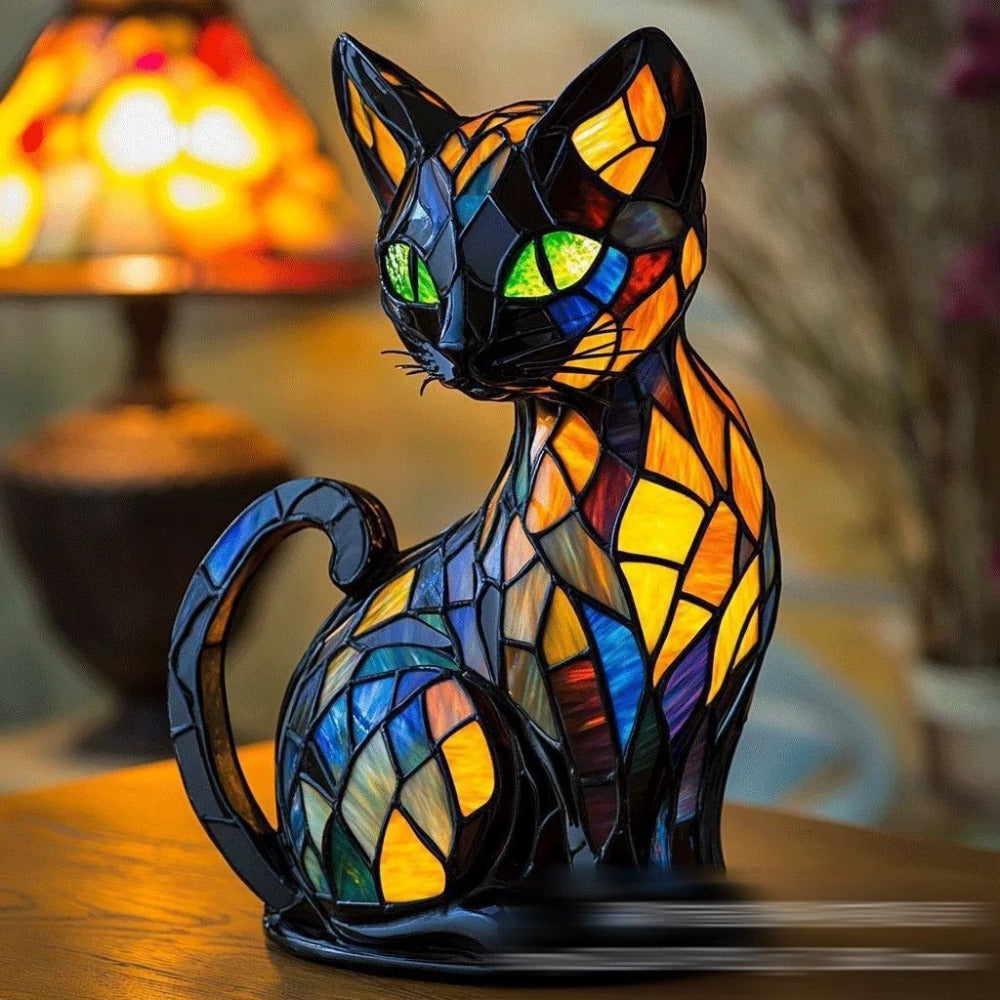 Graceful Feline Stained Glass Table Lamp