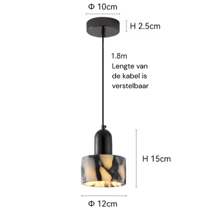 OBSCURA Hanglamp | Zwart Marmer Design met E27 LED | Luxe Natuursteen Look