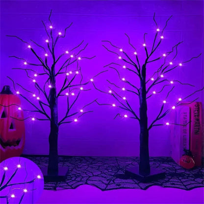 Enge en mooie LED tafellamp voor Halloween in berkenboom design