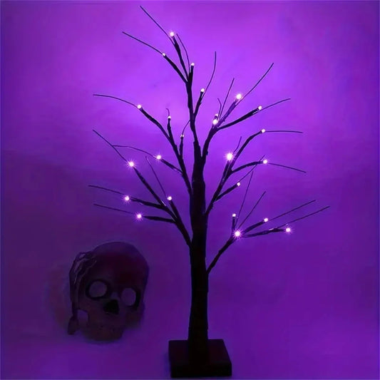 Enge en mooie LED tafellamp voor Halloween in berkenboom design