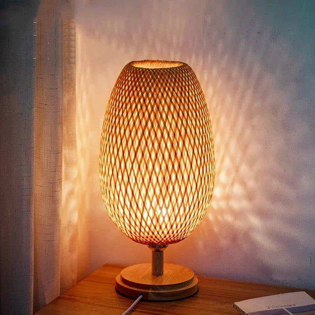 Handgemaakte vintage bamboe tafellamp | Elegant verlichtingsontwerp voor je huis