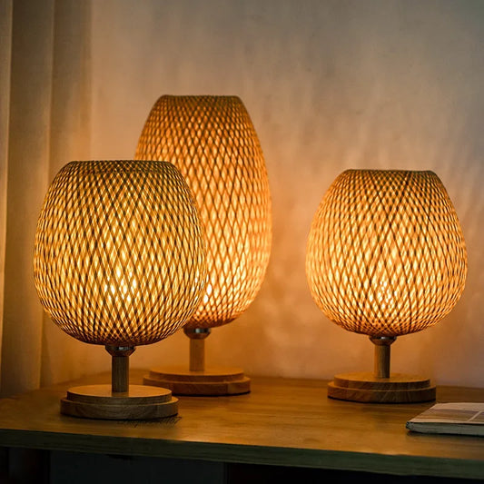Handgemaakte vintage bamboe tafellamp | Elegant verlichtingsontwerp voor je huis