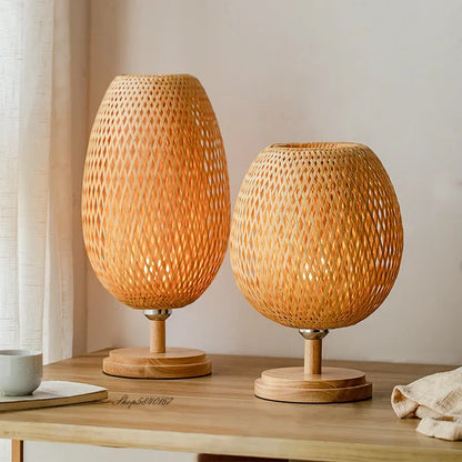 Handgemaakte vintage bamboe tafellamp | Elegant verlichtingsontwerp voor je huis