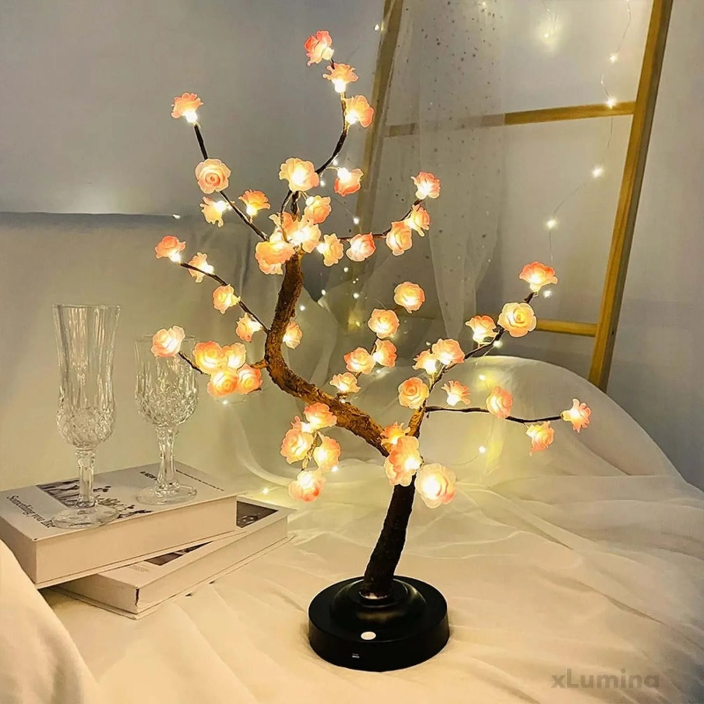 Boom lamp - Roze bloem bonsai tafellamp