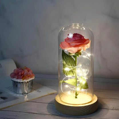 Beauty and the Beast - glazen roos met LED-verlichting