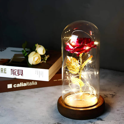 Beauty and the Beast - glazen roos met LED-verlichting