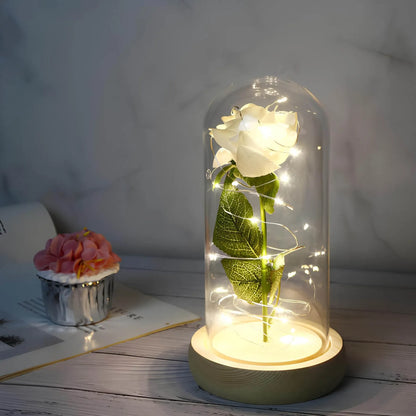 Beauty and the Beast - glazen roos met LED-verlichting