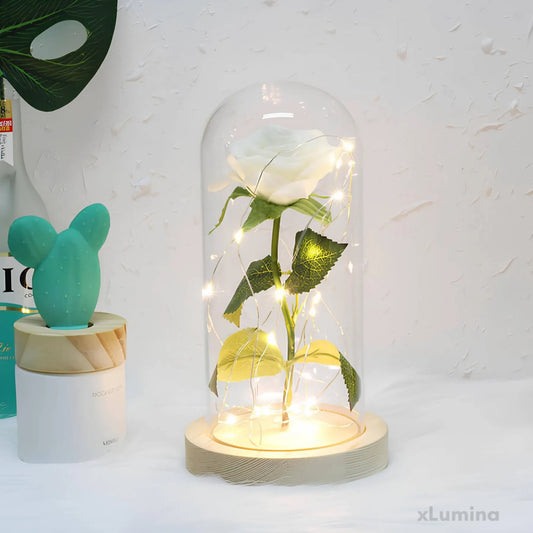 Beauty and the Beast - glazen roos met LED-verlichting