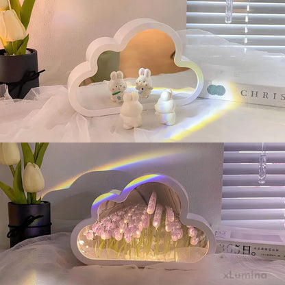 Eeuwige wolkspiegel tulpen - LED spiegel met oneindigheidseffect