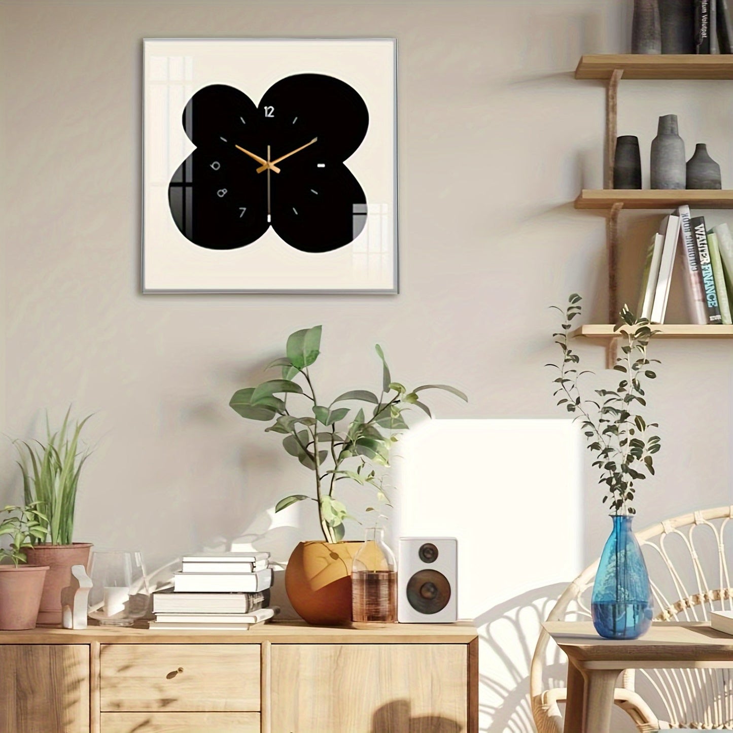 Celestia | Stille Vierkante Wandklok met Bloemenpatroon