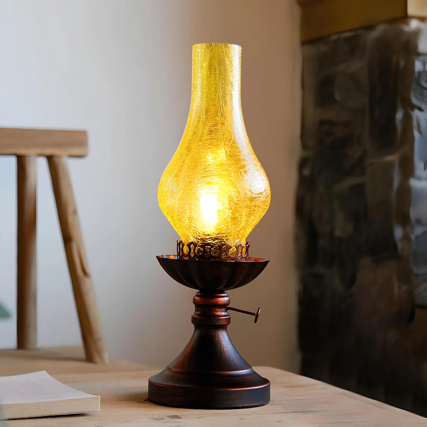 GlowThijs - Craykle glazen lampenkap paraffine retro nachtlampje